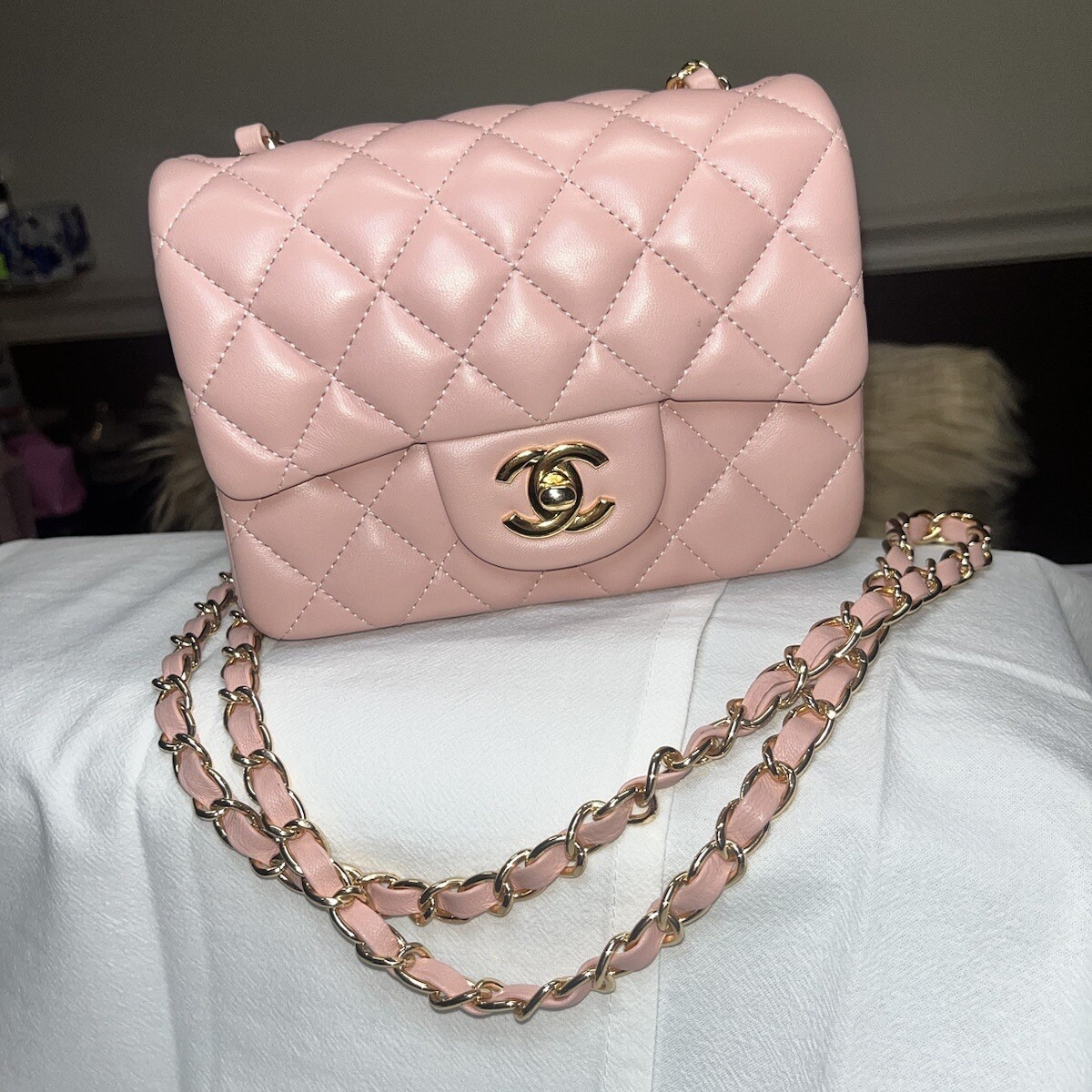 CHANEL MINI FLAP PINK & SLINGBACK TWEED SET