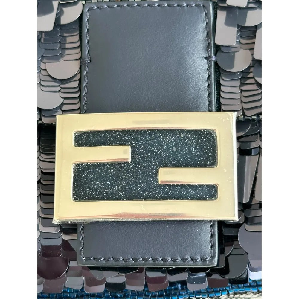 FENDI BAGUETTE BAG IN BLUE SEQUINS AND LEATHER